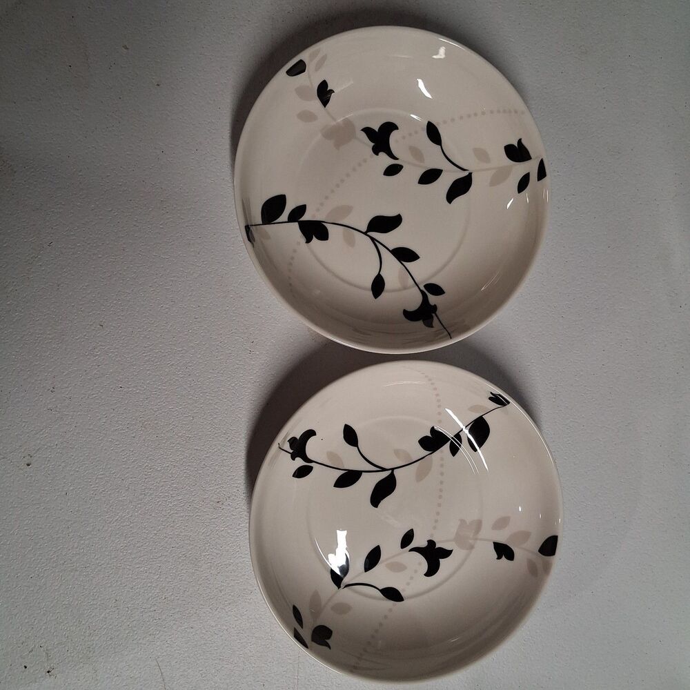 2 Martha Stewart Black Tan Leaves Salad Bowls 9 Inch